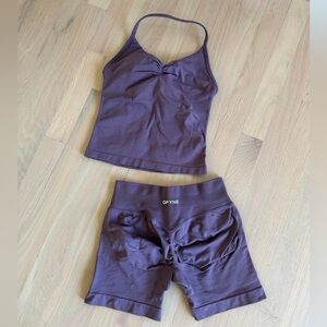 DFYNE Women's Athletic Shorts and Top Set - Dark Purple